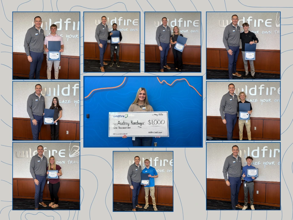 Work Based Learning Students taking picture with CEO Ben Denay and $1,000 scholarship winner.