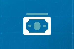 White money icon with halo on a blue background.