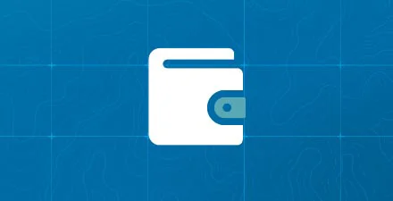 Micro compact wallet icon on a blue grid background.