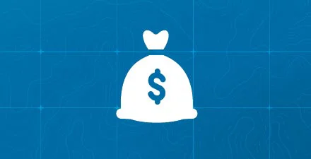 Money bag icon with dollar sign on a blue background.