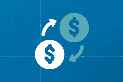 Two dollar sign digital icons with arrows forming a circle.