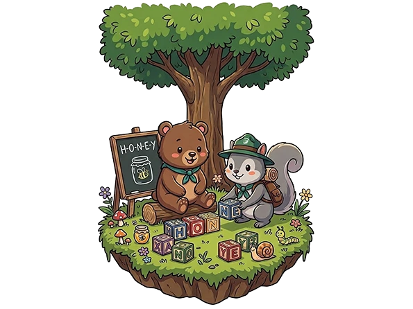 Scout and Bear learn to spell
