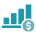 An icon of a bar graph showing an upward trend with dollar sign.